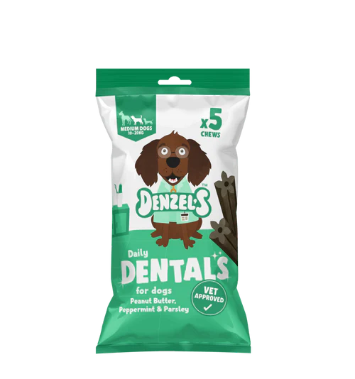 Denzel's Medium Dog Daily Dentals Chews Peanut Butter Peppermint & Parsley 5 Chews