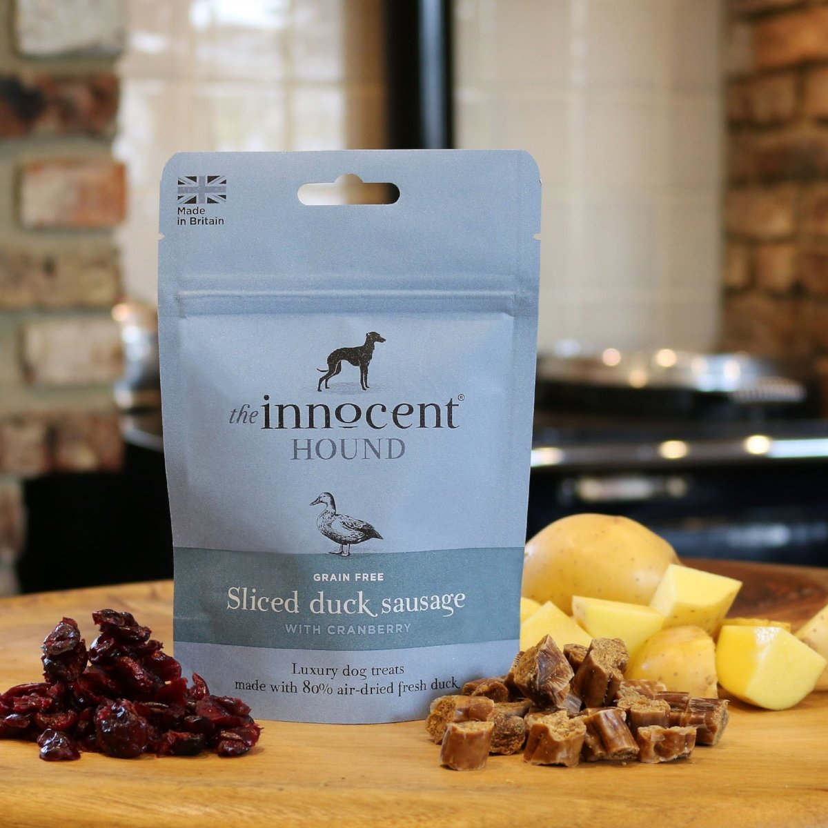 The Innocent Hound Dog Treats Sliced Duck Sausages with Cranberry 70g