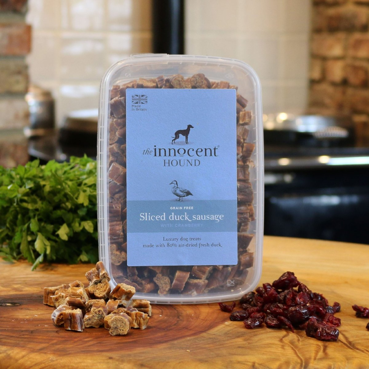 The Innocent Hound Dog Treats Sliced Duck Sausages with Cranberry 70g
