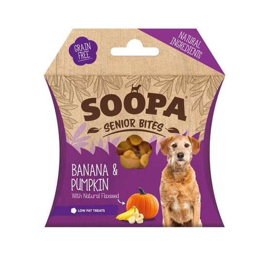 Soopa Senior Dog Treats Banana Pumpkin and Flaxseed Healthy Bites 50g